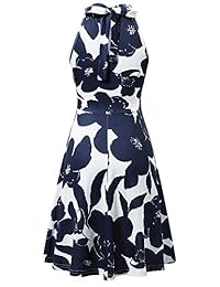 FENSACE Vestido de verano informal con cuello halter y línea A para mujer