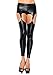 Leg Avenue Women's Wet Look Garter Leggings, Black, Large