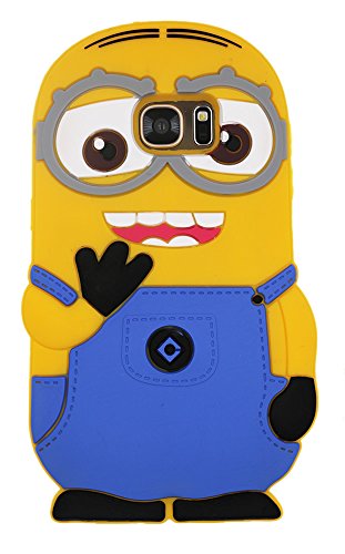 Galaxy S7 Edge Case, Despicable Me Minion Cute 3D Cartoon Lovely Soft Gel Rubber Silicone Skin Case Cover for Samsung Galaxy S7 Edge (2 Eyes, Blue)