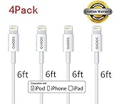 (4Pack) SOOYO(TM) 6ft 8-Pin Lightning to USB Cable Sync and Charging Cord Wire for iPhone 6/6s iPhone 6/6s Plus iPhone 5 5c 5s iPad 4 Mini Air iPod Nano 7 iPod Touch 5(6ft,White)
