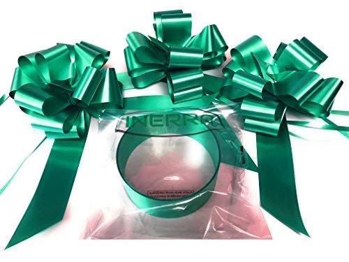 INERRA Wedding Car Decoration Kit - 3 x Large Pre-Assembled 7” Bows with 14-Loops and 7 Metres of Ribbon – With Colour Match (Emerald Green)