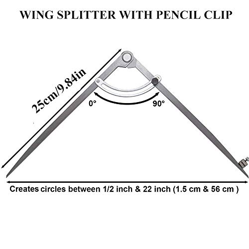 Professional Woodworking Compass with Wing and Pencil Holder, Large Compass for Geometry, Drawing, Drafting, Pencil Compass for Carpenter