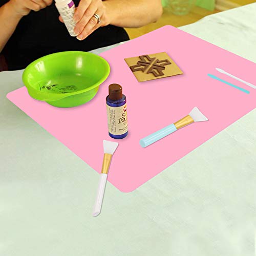 HiGift 2 Pack A3 Extra Large Silicone Mats for Crafts Jewelry Casting Molds Sheets with 2 PCS Silicone Stir Sticks 2 PCS Silicone Brushes for Crafting, Green & Pink (15.7 x 11.7 inches)