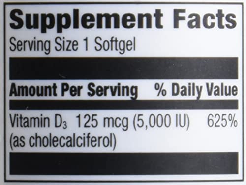 Amazon Elements Vitamin D3, 125 mcg (5000 IU), 180 Softgels