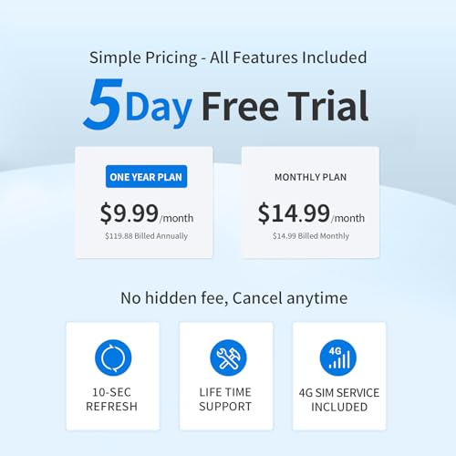 Magnetic GPS Tracker for Vehicles, Hidden Tracker Device for Car, Trailer, Up to 7 Months Battery Life, Real-Time Track, Waterproof, 5-Day Free Trial, Subscription Required