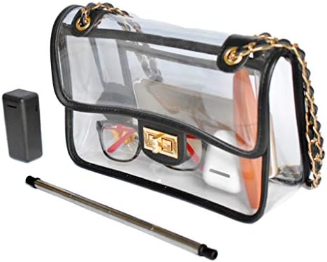 EastEyes Clear Crossbody Handbag NFL & PGA Approved Transparent Purse Bonus Reusable Straw
