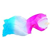 Silk Fan, Yuccer 1.5M Dance Fans Colorful Veil Hand Made Belly Fans Folk Art for Dancing Performance Party Stage, Right Hand (Rose red + White + Blue)