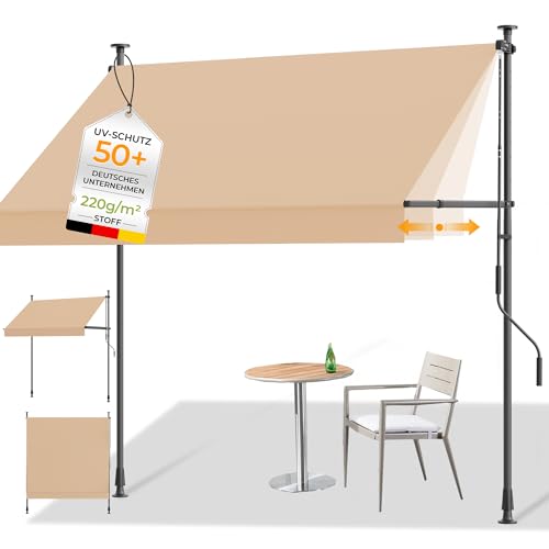 HOMEDEMO Klemmmarkise mit Einstellbare Handkurbel, Balkonmarkise ohne Bohren, Markise Sonnenschutz, UV-beständig & höhenverstellbar für Outdoor, Terrasse, Balko