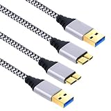 Galaxy S5 Charger Cable, Besgoods 2-Pack 6FT Nylon Braided Micro USB 3.0 Cable - Type A Male to Micro B Cable Cord for Hard Drive, Note 3, Samsung Galaxy S5 and More, White
