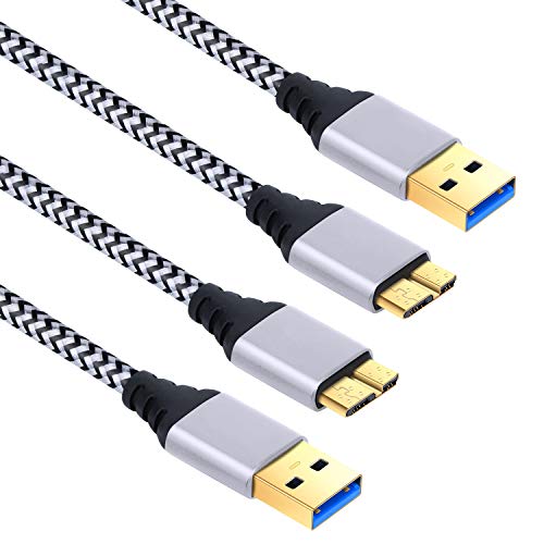 Galaxy S5 Charger Cable, Besgoods 2-Pack 6FT Nylon Braided Micro USB 3.0 Cable - Type A Male to Micro B Cable Cord for Hard Drive, Note 3, Samsung Galaxy S5 and More, White