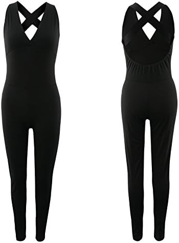 Sefilko Women Sexy Backless Hollow Out Dance Sports Playsuit Bodysuit Catsuit Yoga Jumpsuit Rompers (8, Black)