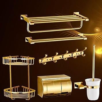 JHS Bad Zubehör-Set, zeitgenössische 6 Stück Messingmaterial vergoldete