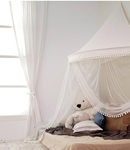 Vesuvius Bed Wall Canopy Mosquito Net Curtains with Feathers and Stars for Girls Toddlers and Teens, White