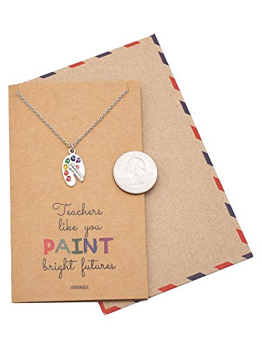 Quan Jewelry Artist Painter's Palette Necklace, Art Teacher Gifts with Greeting Card, Adjustable Stainless Steel Chain from 16-inch to 18-inch
