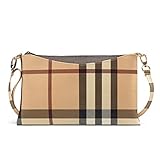 Small Checkered Crossbody Bag for Women Wristlet Clutch with Strap (Beige)