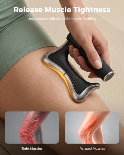 swancode Heated Muscle Scraper, 3 Adjustable Intensity Modes with LED Display, 38-46℃ Warm Therapy & Vibration, Full Body Use Ergonomic Design, Rechargeable Wireless