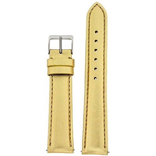 Watch Band Genuine Gold Metallic Leather Padded Built-In Spring Bars 20 millimeter