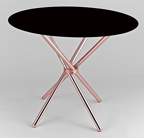 Kitchen Furniture Stylish & Beautiful Looking Round Tempered Glass Dining Table with Metal Steel Base (Base Color: Copper) (Black)