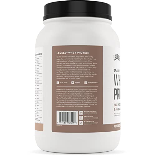 Levels Grass Fed 100 Whey Protein, No Hormones, Pure Chocolate, 2LB