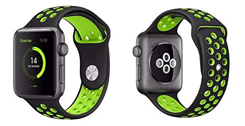 Compatible for Apple Watch Band 38mm 40mm 42mm 44mm,Soft Silicone Sport Band Replacement Wrist Strap Compatible for iWatch Apple Watch Series 4/3/2/1,Nike+,Sport,Edition (42mm/44mm, Black/Green)