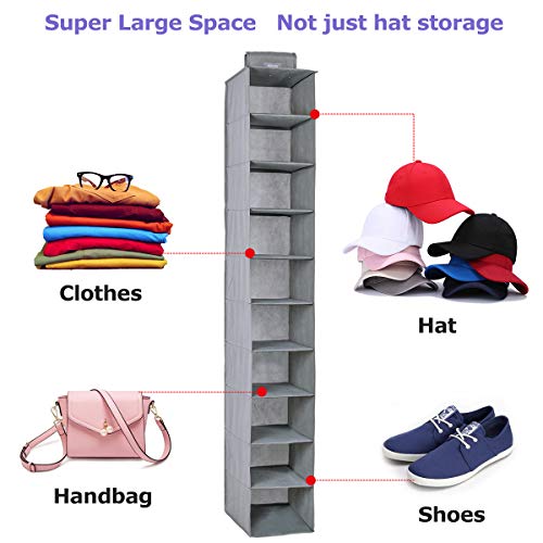 KUIENSI Hat Storage Rack Organizer, 10 Shelf Hanging Closet Holder for Baseball Caps, Using a Monolithic PP Plate Sheet and Customized Dimensions Fit Protect Your Hats and Keep its Shape (Gray) - Thumbnail 2