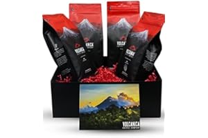 VOLCANICA COFFEE Dark Roast Coffee Gift Box, Whole Bean, Fresh Roasted, 4 X 16-ounces, Costa Rica Reserve, Sumatra Mandheling Reserve, Espresso Dark Roast, French Roast