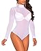 JomeDesign Women White Sheer Mesh Long Sleeve Mok Neck Jumpsuit Bodysuits M
