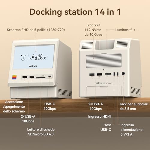 Wokyis M5 Connection Base for Mac mini M4 (5 inch HD Screen, M.2 NVMe SSD Case, SD/Micro SD 4.0 Card Reader, 4 USB-A Ports, 1 USB-C (10Gbps), 3.5 Headphone Jack)