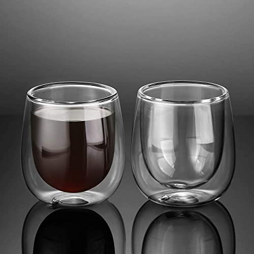 glastal 4 x 100 ml (4 oz) Glass Coffee Cups, Double Walled Transparent Espresso Glasses, Borosilicate Glass Cups for Tea, Coffee