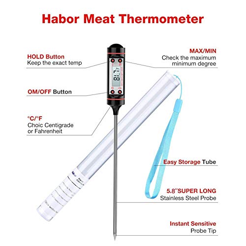 Meat Thermometer Cooking Thermometer [5.8 Inch Long Probe] with Instant Read, LCD Screen, Hold Function for Kitchen Food Smoker Grill BBQ Meat Candy Milk Water - Thumbnail 7