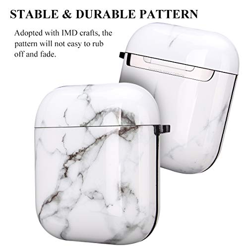 Airpods Case, Airpods Protective Hard White Marble Case Cover with Keychain Compatible with AirPods 2/1 Eco-Friendly Cute Girls Men Durable Shockproof Drop Proof Case for AirPods Charging Case