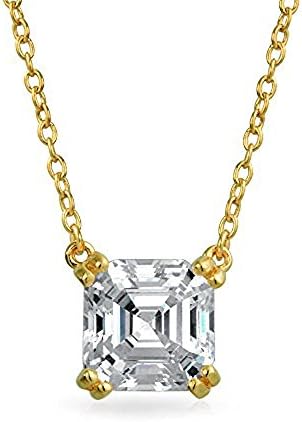 Bling Jewellry Gold Plated Silver Pendant Necklace Asscher Cut CZ 8mm 18in For Women Girls