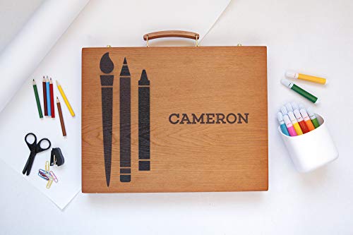 Personalized Wooden Case Art Supplies for Kids 150-Piece - Arts and Craft Gift Set for Kids Artists, Art Kit in Wooden Box (Cameron Design Box)