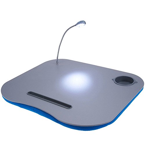 LAP DESK WITH BUILT IN CUSHION, LED LIGHT AND DRINK HOLDER BLUE
