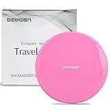 Double Side Magnifying Compact Cosmetic Mirror- Elegant Pocket Makeup Mirror, Handheld Travel Makeup Mirror with Powerful 10x Magnification and 1x True View Mirror for Travel(Pink)