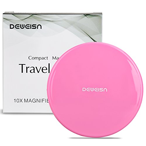 Double Side Magnifying Compact Cosmetic Mirror- Elegant Pocket Makeup Mirror, Handheld Travel Makeup Mirror with Powerful 10x Magnification and 1x True View Mirror for Travel(Pink)