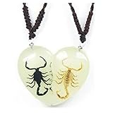 Scorpion Necklaces - White Scorpion and Black Scorpion in Two Halves of a Glow in the Dark Heart - 1.25 Tall - Necklace Cords Adjust up to 22 Long