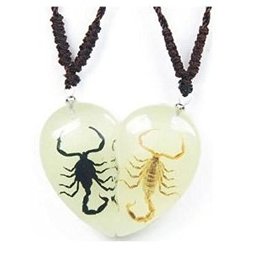 Scorpion Necklaces - White Scorpion and Black Scorpion in Two Halves of a Glow in the Dark Heart - 1.25 Tall - Necklace Cords Adjust up to 22 Long