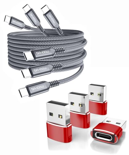 Elebase 4 Pack USB to USB C Adapter and 3 Pack USB C to Type C 100W Cable 3.3/6.6/10ft,for Apple Watch Ultra iWatch 7 8 SE,iPhone 12 13 14 15 Pro Max Plus,Airpods,iPad 8th 9th 10th Air 4th 5th 6th