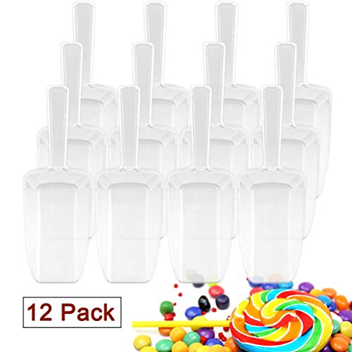 Angooni Clear Plastic Kitchen Scoops Wedding Candy Dessert Buffet Scoops, Coffee, Tea, 12 Pack Small 2 OZ. Candy Scoops