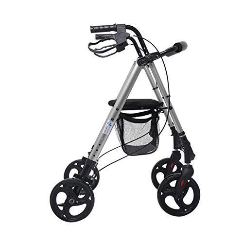 LMEIL 4 Wheel Walker/Rollator with Loop Hand Brakes Foldable Lightweight Four-Wheel with Seat Cushion and Shopping Basket, Elderly Walker, Adjustable Safety Frames