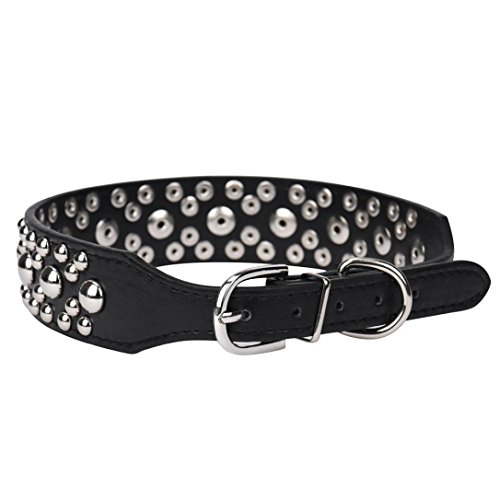 Fabal New Rivet Studded Dog Collar Medium Large Pet Dog Pitbull Bully Terrier Collars (M, Black)