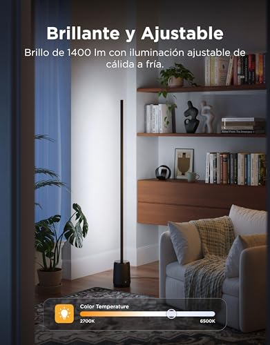 Govee Lampara de Pie 3 Lite RGBICWW, 1400lm Lámpara Salon de Pie LED Regulable 152cm, 2700K-6500K, Sincronización de Música,105+ Escenas y 12 Modos de Música, Compatible con Alexa y Matter, Negro