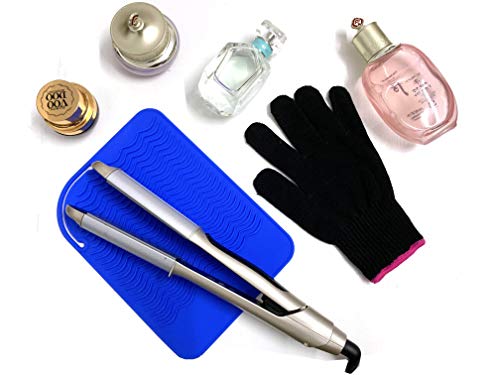 Heat Resistant Mat Pad and Heat Resistant Glove for Curling Irons, Hair Straightener, Flat Irons and Hair Styling Tools 9" x 6.5", Food Grade Silicone, Blue by Lessmon - Thumbnail 2