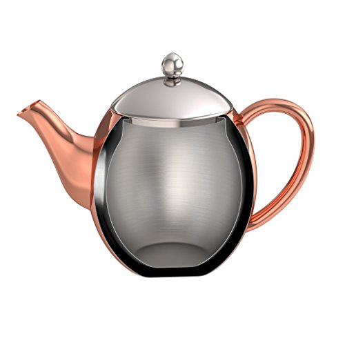 bonVIVO TEO Double Walled Stainless Steel Teapot, Copper Metal Teapot