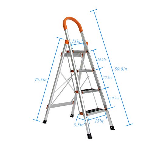 SogesHome Ladder Aluminum Ladder Step Ladder Folding Ladder Lightweight Multi Purpose Portable Home Ladder 4 Step,JF-004-SH