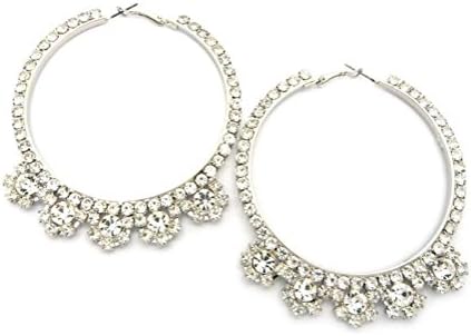 Letter Love Fashion Full Crystal Rhinestone 3.25" Hoop Prom Party Formal Earring