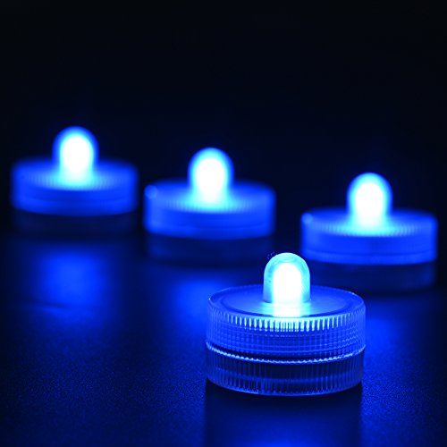Submersible LED Lights cr2032 Battery Powered Underwater Waterproof LED Tea Light Candles for Events Wedding Centerpieces Vase Floral Xmas Holidays Home Decor Lighting(Pack of 12) (Blue)