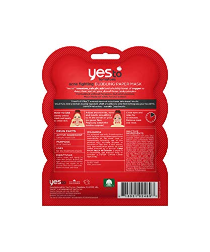 Yes To Tomatoes Acne Fighting Bubbling Paper Facial Mask - Single Use | For Acne Prone Skin | Tomato - //coolthings.us
