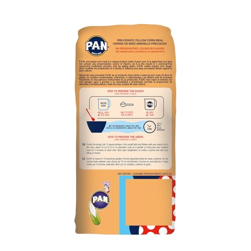 P.A.N. YELLOW CORN MEAL – PRE-COOKED GLUTEN FREE AND KOSHER FLOUR FOR AREPAS (2.2 LB/PACK OF 1)
